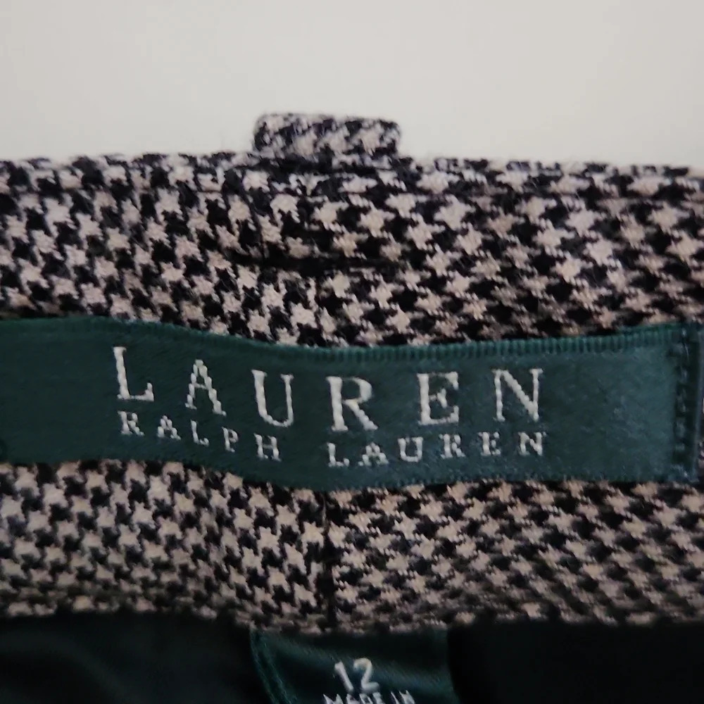 Lauren Ralph Lauren | Houndstooth Straight Leg Wool Leather Pants - Size 12 - Picture 12 of 14